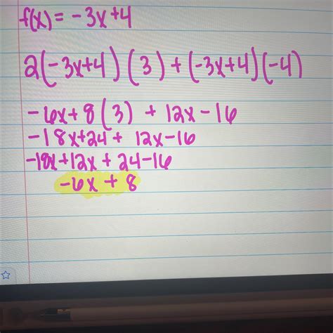 If f(x) = -3x + 4, what is the value of 2f(3) + f(-4)? - brainly.com