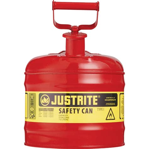 Justrite 2 Gal. Type I Galvanized Steel Safety Fuel Can, Red – Hemlock ...