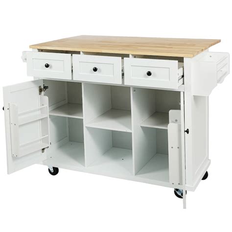 CESICIA White Wood Base with Wood Top Rolling Kitchen Island (29.5-in x ...