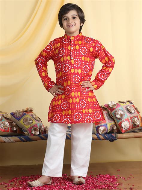 Cutiekins Boys Ethnic Motifs Print Mandarian Collar Kurta & Pajama Set