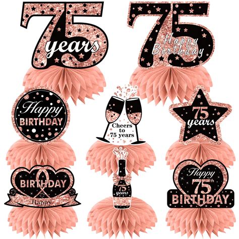 Buy Rose Gold 75th Birthday Decorations Table Honeycomb Centerpieces ...