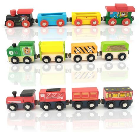 WUDLY Wooden Toy Train Set for Kids | Magnetic Toy Train with Colorful ...