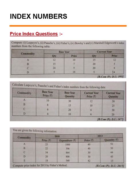 Index Numbers Questions - Bcom hons. - INDEX NUMBERS Price Index ...