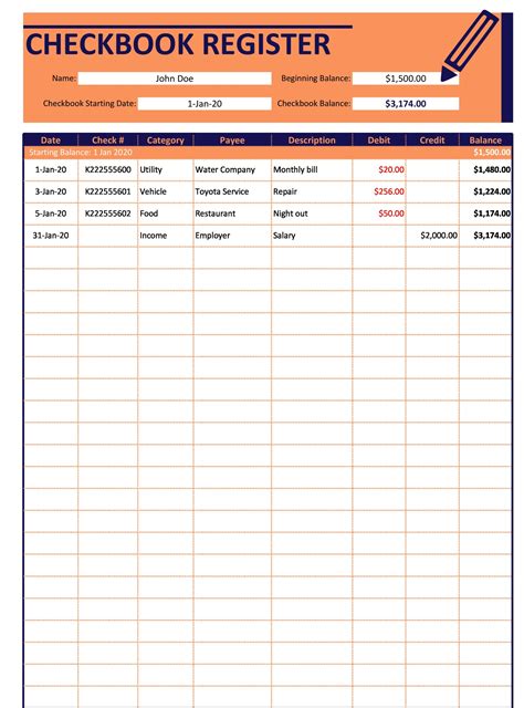 Check Register Template Excel - MIT Printable