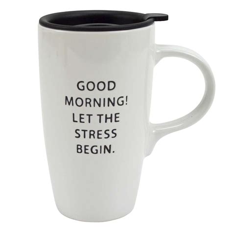 Let the Stress Begin White Mug with Lid