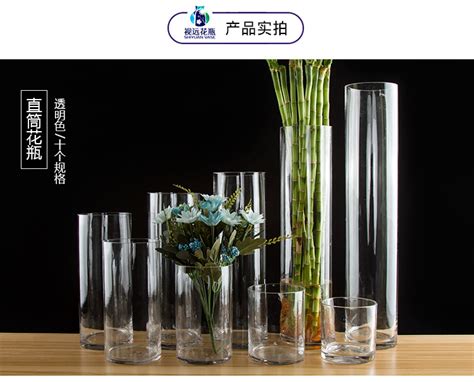 小口径直筒简约透明玻璃花瓶透明鲜花富贵竹水培 酒店办公室 装饰-阿里巴巴