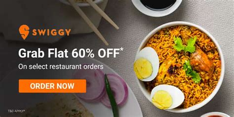 Swiggy Coupon Codes: FLAT 60% OFF + Free Delivery Offer