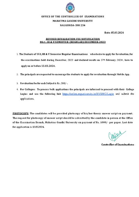 UG I, III & V Semester Revised Revaluation Notification March-2024 ...