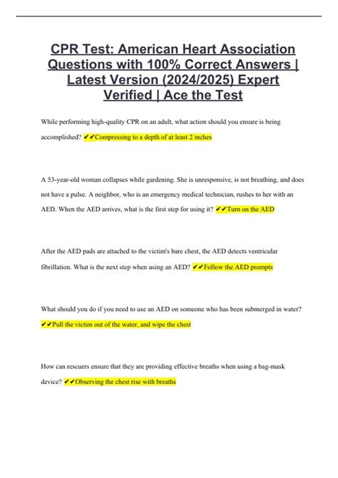 CPR Test: American Heart Association Questions with 100% Correct ...
