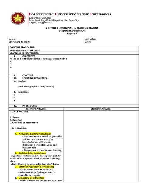 Reading Lesson Plan Example 的图像结果