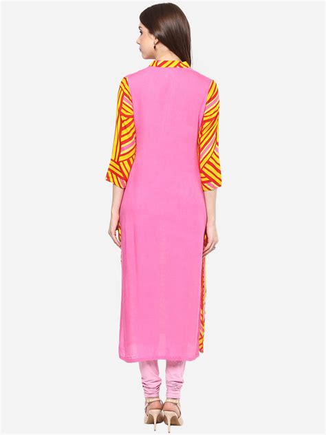 Women's Printed Pink and Yellow Kurti – Stylestone