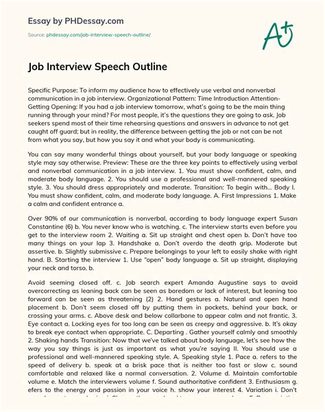 Job Interview Speech Outline Informative And College Example - PHDessay.com