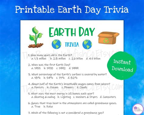 Earth Day Trivia Questions, Printable Earth Day Activity for Kids Teens ...