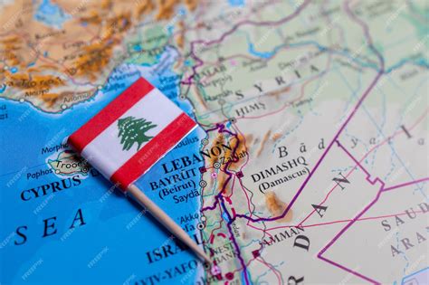 Premium Photo | A closeup of the flag of Lebanon on the map Capital Beirut A closeup of the ...