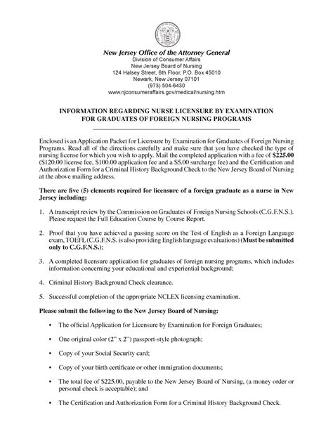 New Jersey RN+LPN Application Packet for Graduates of Foreign Nursing ...