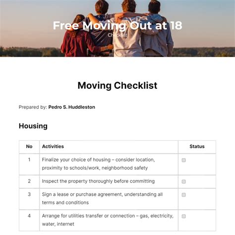 Moving Out at 18 Checklist Template - Edit Online & Download Example | Template.net