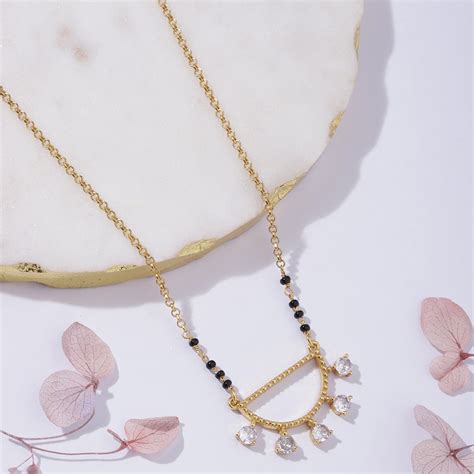 Golden Radiance 925 Sterling Silver Mangalsutra with Cubic Zirconia – Zavya
