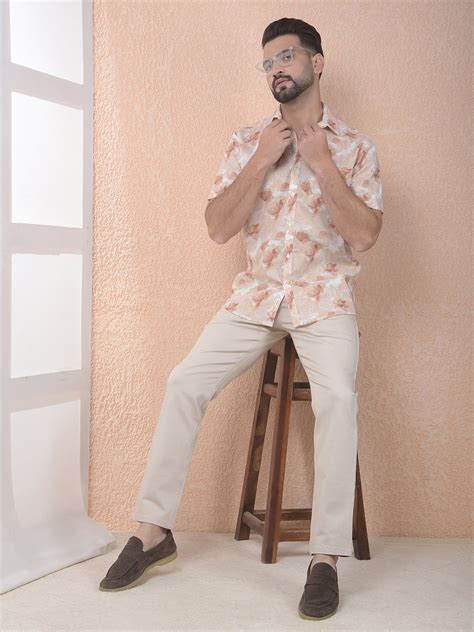 Orange Floral Printed Linen Shirt – Crimsoune Club