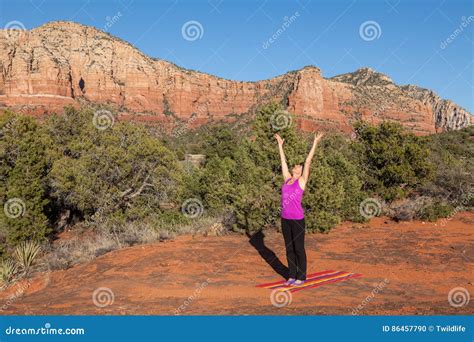 Yoga in the Red Rocks stock photo. Image of fitness, harmony - 86457790