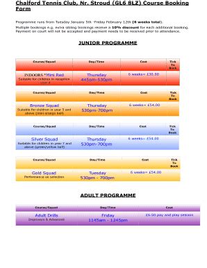 Fillable Online Chalford bTennisb Club Nr Stroud GL6 8LZ Course Booking ...