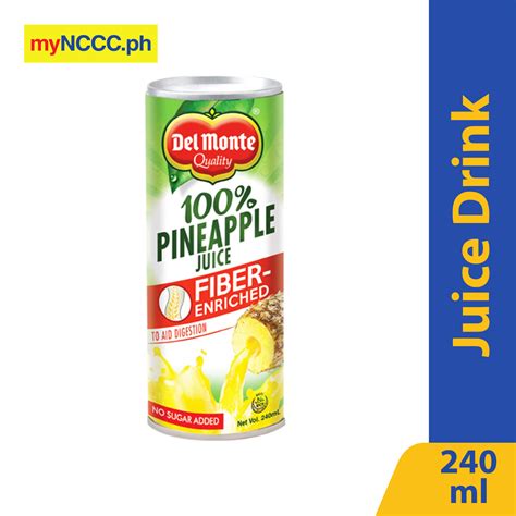 Del Monte Juice Drink 100% Pineapple Juice Unsweetened Fiber Enriched ...