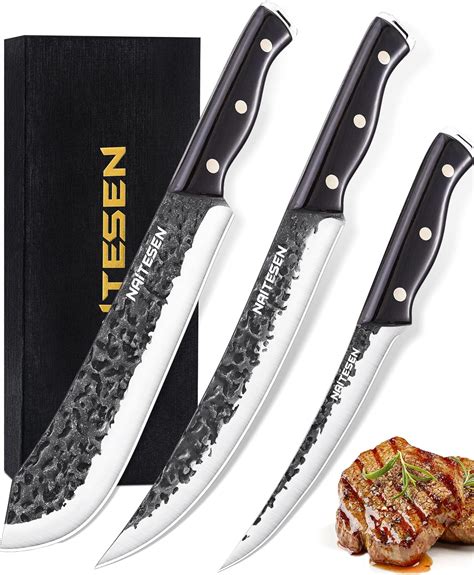Amazon.com: Naitesen Professional Butcher Knife Set 3, Bullnose Meat ...
