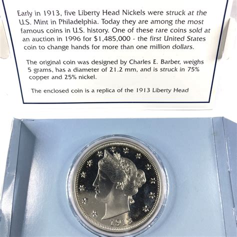 1913 Liberty Head Nickel Replica Layered in 999 Fine Silver Plastic ...