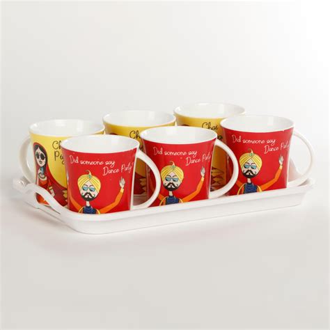 Buy Showstopper Indie Pop Eminence Bone China Mug with Tray - Set of 6 ...