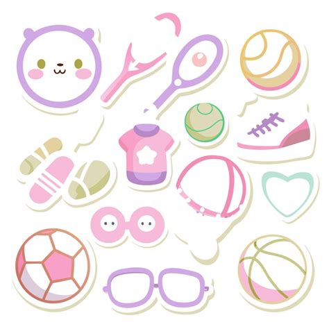 Set of cute cartoon stickers with sports clothes and accessories ...