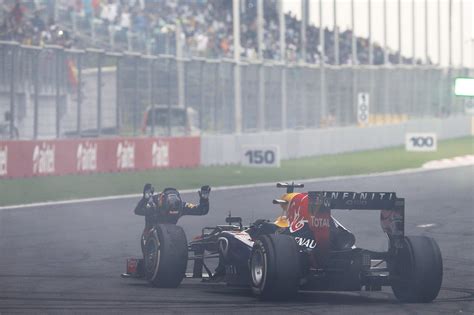 2013 Indian Grand Prix: Sebastian Vettel celebrates in front of the ...