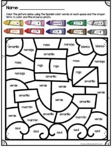 Image result for Spanish Color Words Worksheet