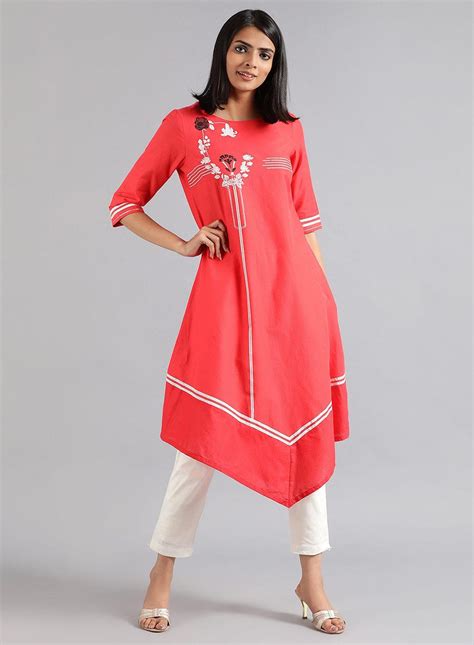 Buy Red Round Neck Floral Print kurta Online for Woman | WforWoman