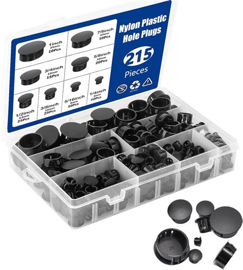 Miuuer 215Pcs Nylon Plastic Hole Plugs Kit Black 8 Sizes 1/4"" 5/16"" 3 ...