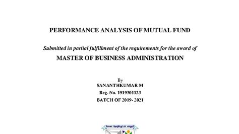 Performance Analysis of Mutual Funds - MBA Project Report - Studocu