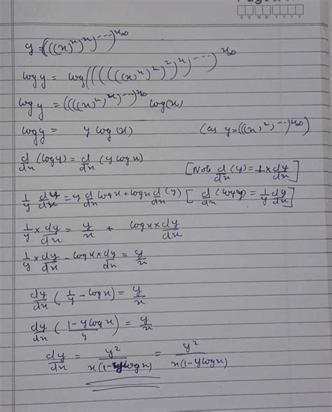 y = x^x^x^infinity then prove that dy/dx = 1+logy/logy - Brainly.in