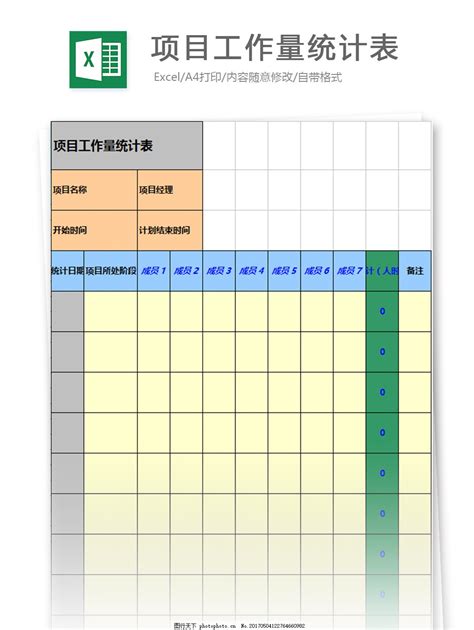 项目工作量统计表格图片_人力资源_Excel模板-图行天下素材网