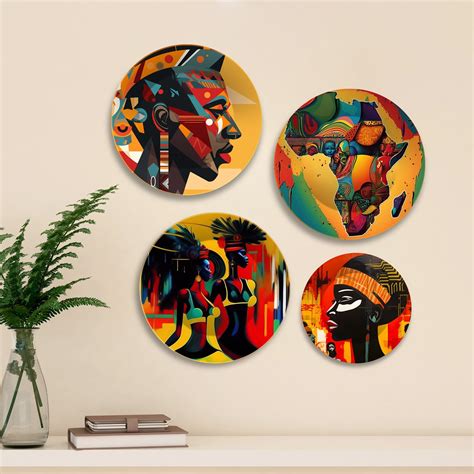 African Tribal Art Wall Plates Painting Set of Four – Vibecrafts