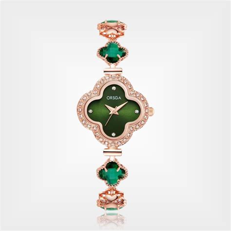CLOVER Women Watch | Green Dial Rose Gold Flower Design Watch for Women ...
