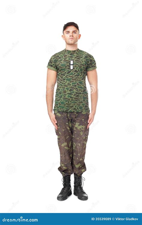 Young Army Soldier Standing in Attention Stock Image - Image of ...