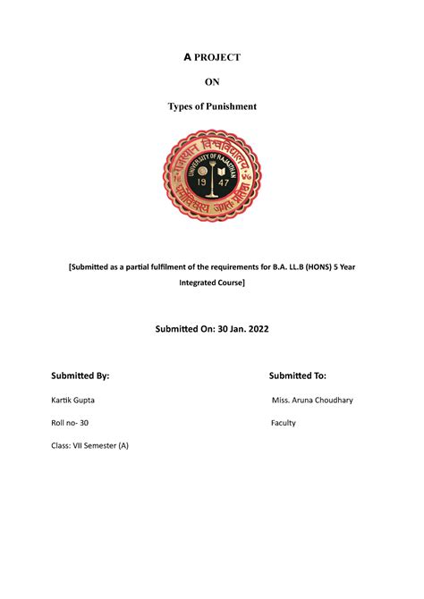 A Project IPC - A PROJECT ON Types of Punishment [Submitted as a ...