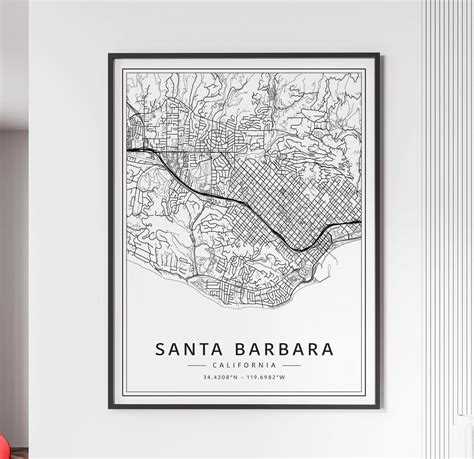 Santa Barbara CA Street Map Print | Acrylic Glass Santa Barbara City ...