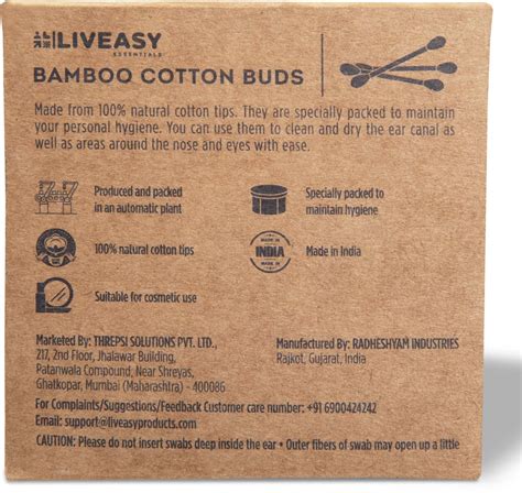 Buy LIVEASY ESSENTIALS BAMBOO COTTON BUDS - 80 STICKS/160 SWABS Online ...