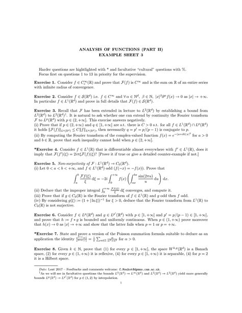 Analysis of Functions 2016-2017 Example Sheet 3 - ANALYSIS OF FUNCTIONS ...