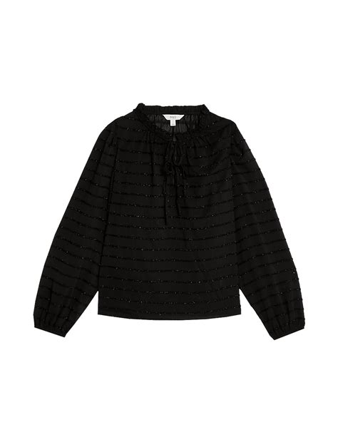 Buy Striped Tie Neck Blouse at Marks & Spencer