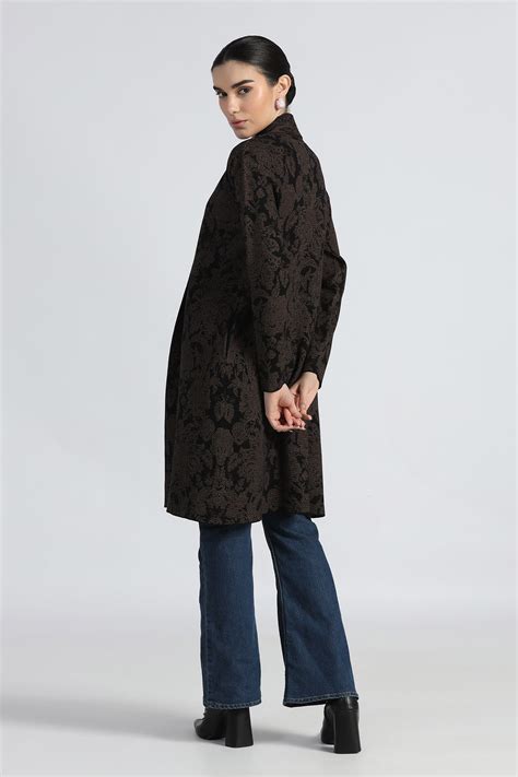 Buy ORIENTAL JACQUARD SHAWL COLLAR OPEN CARDIGAN Online in India