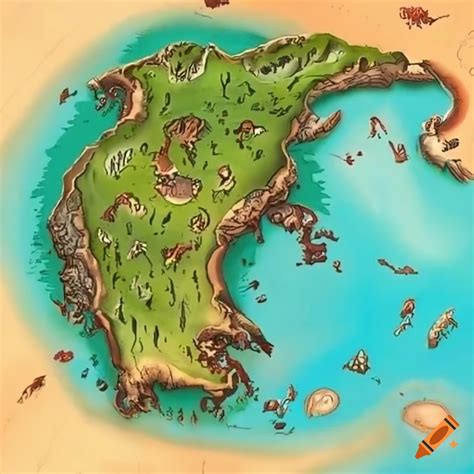 Illustrated map of the island from Lord of the Flies on Craiyon