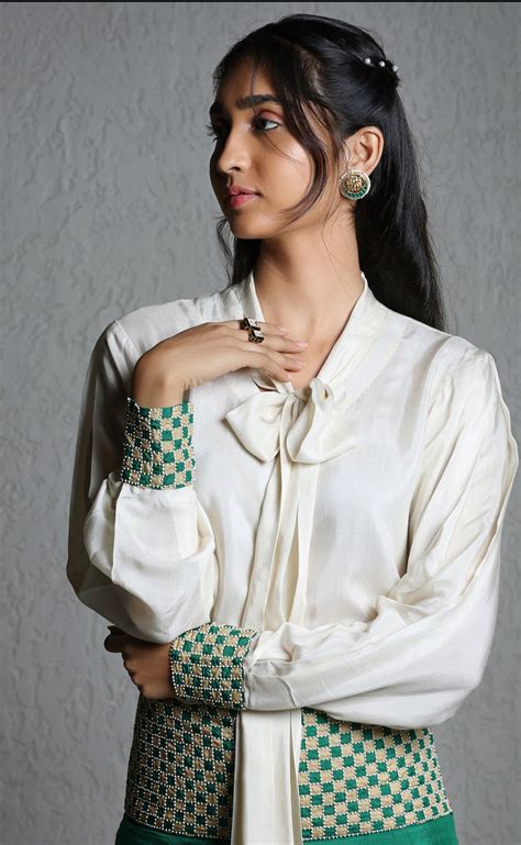 Jade Green Palazzo With Bow Shirt – Sukruti Design