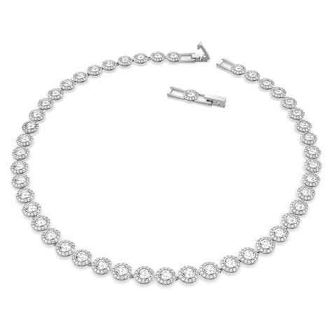 Una Angelic Tennis necklace, Round cut, Medium, White, Rhodium plated