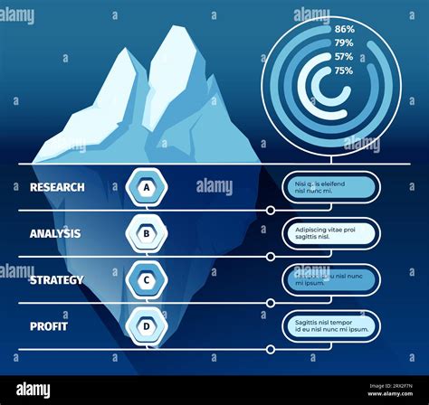 Iceberg infographic. Black sea ice and water under it, iceberg model ...