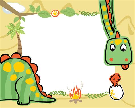 frame border of hand drawn dinosaurs cartoon for kids party invitation ...